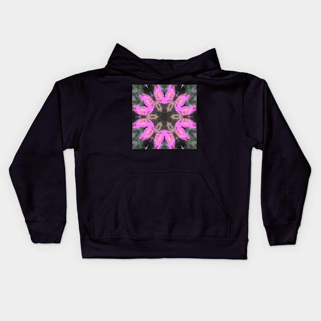 Zinnia Flower Butterfly Kaleidoscope Pattern (Seamless) 1 Kids Hoodie by Swabcraft